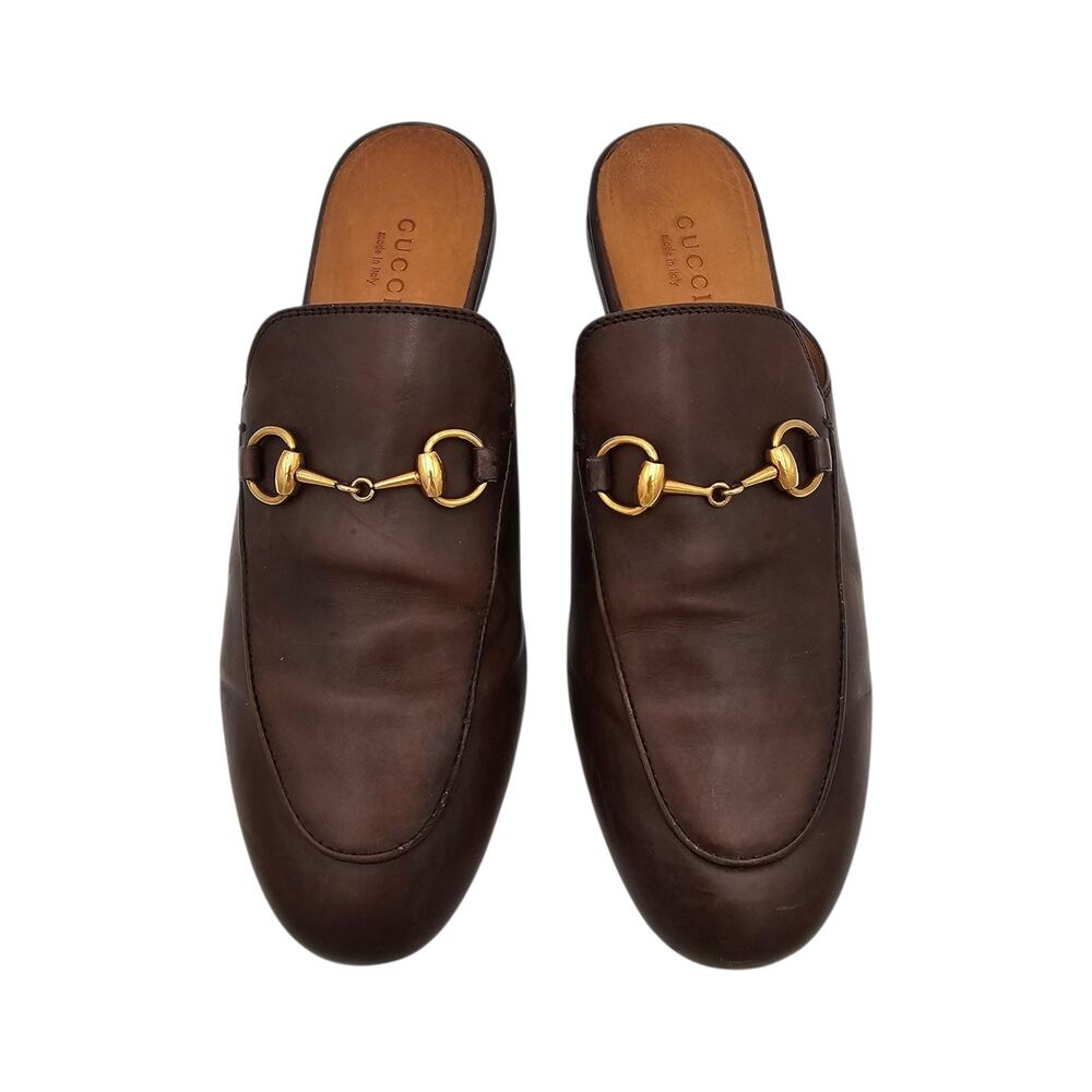 Gucci Brown Leather Horsebit Backless Loafers - Picture 2 of 9